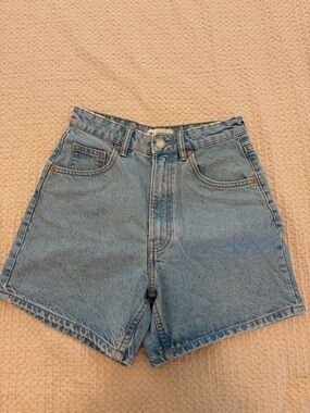 Zara Light Blue High-Rise Denim Shorts